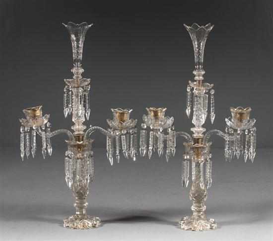 Appraisal: Pair of Victorian cut and molded glass two-light girandoles fourth