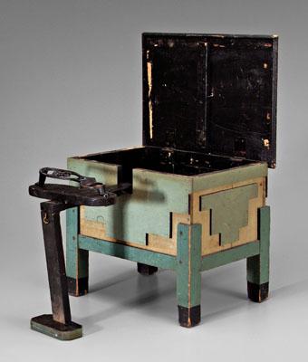 Appraisal: Painted wood shoeshine stand lift-top box with fold-out shoe stand