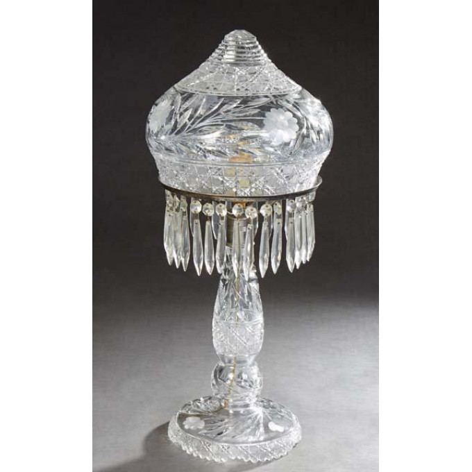 Appraisal: Cut Glass Mushroom Lamp c the peaked shade with cut