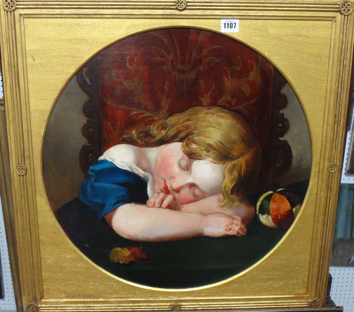 Appraisal: Walter Howell Deverell - Sleeping child oil on canvas tondo