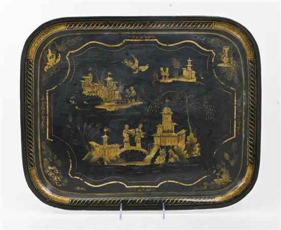 Appraisal: A Tole Tray of rectangular form with rounded corners having