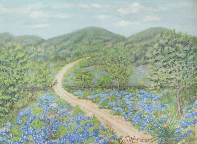 Appraisal: Framed oil painting on canvas board Bluebonnets and Hills signed