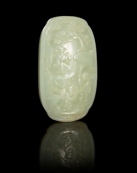 Appraisal: Sale Lot A Carved Celadon Jade Plaque the even celadon