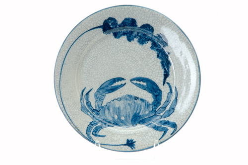 Appraisal: DEDHAM Crackleware crab plate with seaweed design Indigo stamp dia