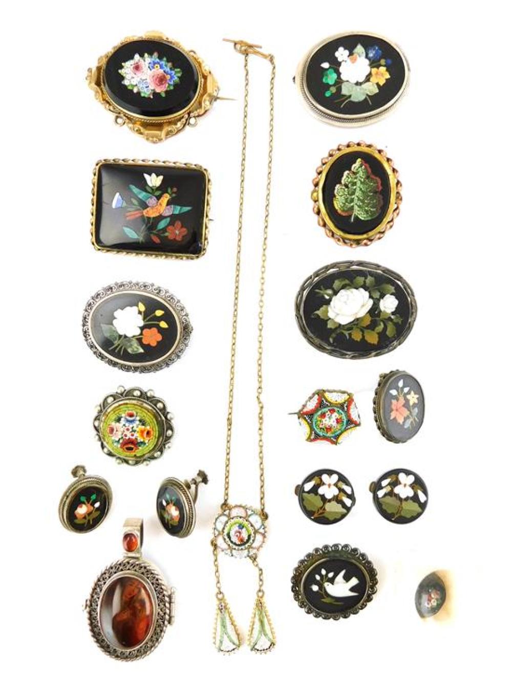 Appraisal: JEWELRY Seventeen pieces of Pietra Dura Micromosaic etc details include