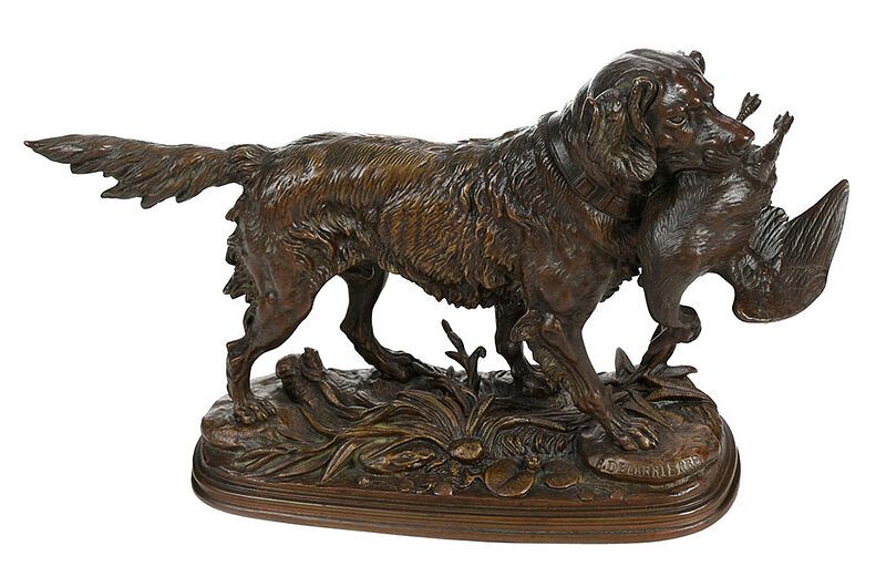 Appraisal: douard-Paul Delabri rre French Setter with Duck signed E Delabrierre