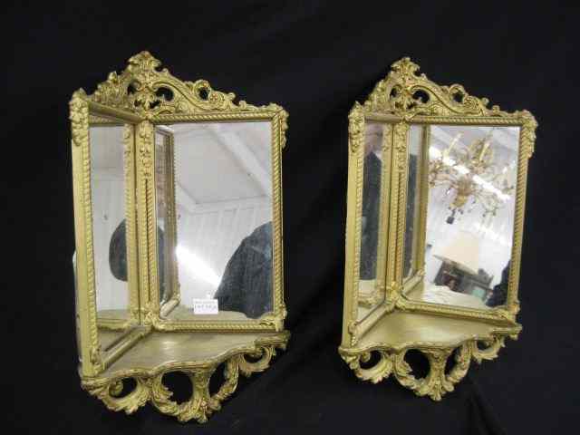 Appraisal: Pair of Wooden Corner Shelves mirrored gesso trim gold finish