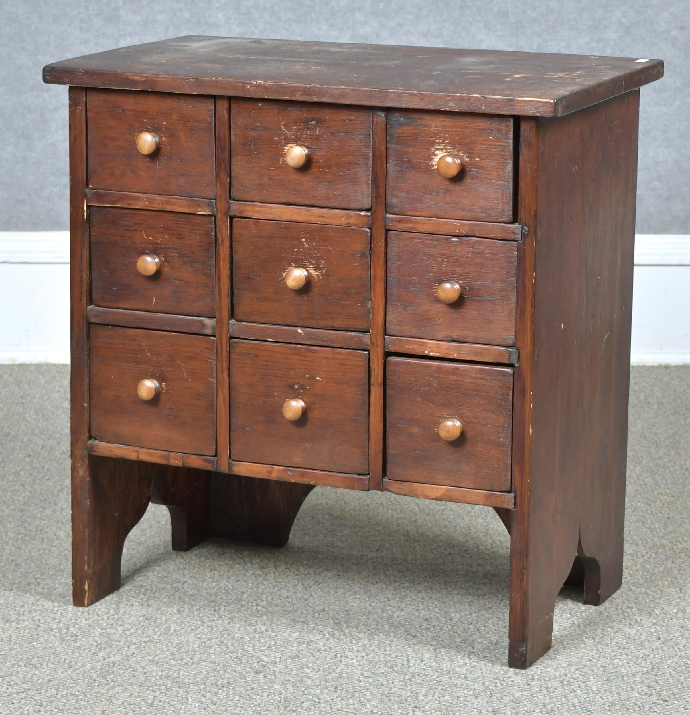 Appraisal: TH C AMERICAN NINE DRAWER APOTHECARY CHEST Period th C