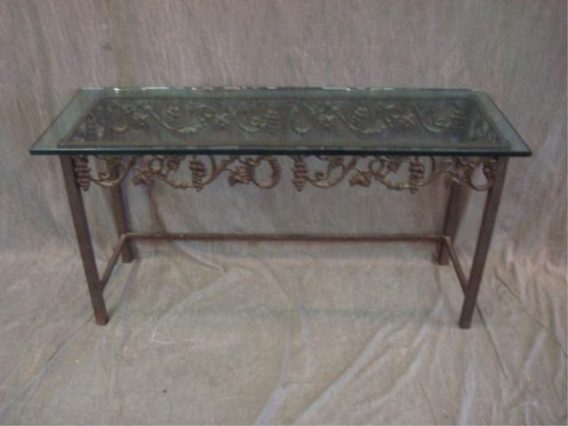 Appraisal: Metal console with glass top Glass has chip From a