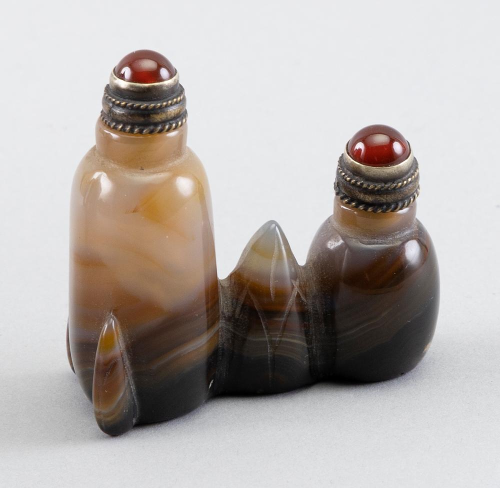 Appraisal: CHINESE CARVED BANDED AGATE DOUBLE SNUFF BOTTLE LATE TH CENTURY