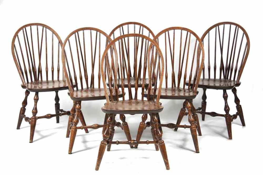 Appraisal: SET BRACEBACK WINDSOR STYLE CHAIRS - Classic Braceback Maple Chairs