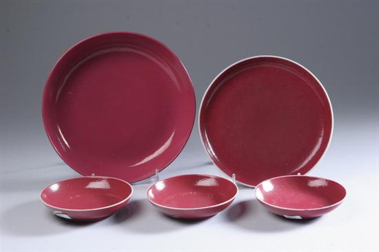 Appraisal: FIVE MONOCHROME PORCELAIN DISHES th century Various sizes - Largest