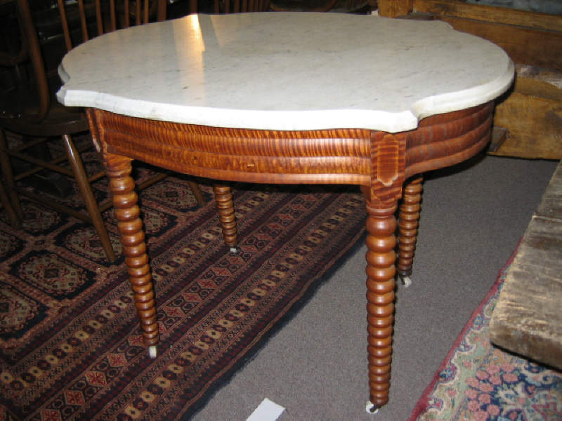 Appraisal: AMERICAN TH CENTURY TIGER MAPLE CENTER TABLE Turtle form white