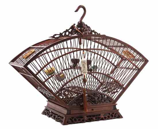 Appraisal: A Chinese Bamboo Birdcage of fan form with pierce carved