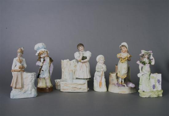 Appraisal: A Collection of Six Bisque Figural Match Strikes Height of