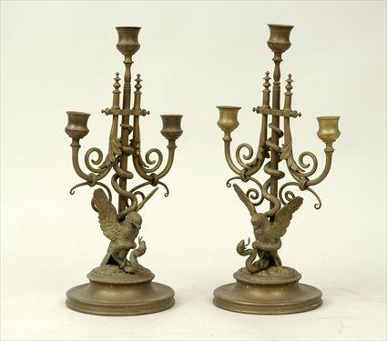 Appraisal: Pair of Neoclassical-Style Gilt-Metal Three-Light Candelabra x in