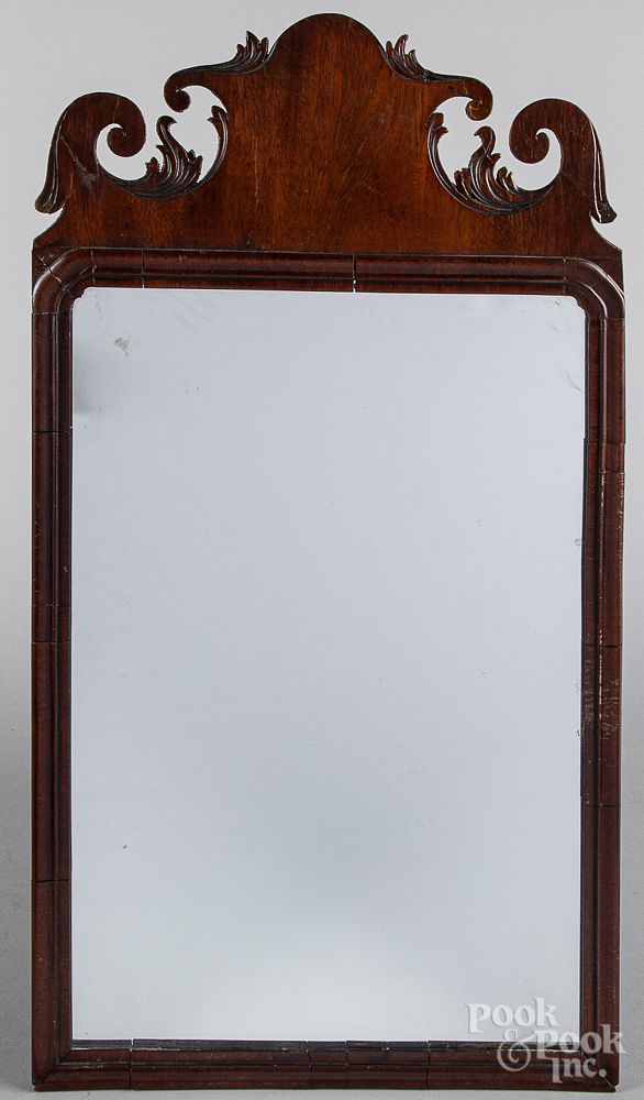 Appraisal: Queen Anne mahogany veneer looking glass th c Queen Anne