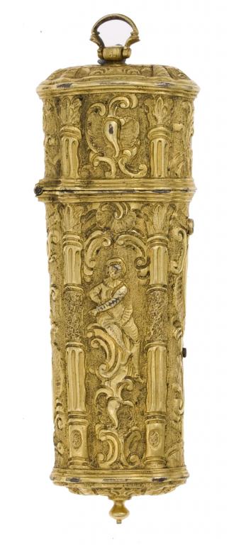 Appraisal: A GEORGE II GILTMETAL ETUI chased with figures of possibly