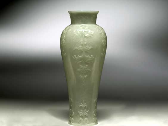 Appraisal: MOGHUL-STYLE JADE VASE Meticulously and extremely thinly carved Moghul-style Chinese