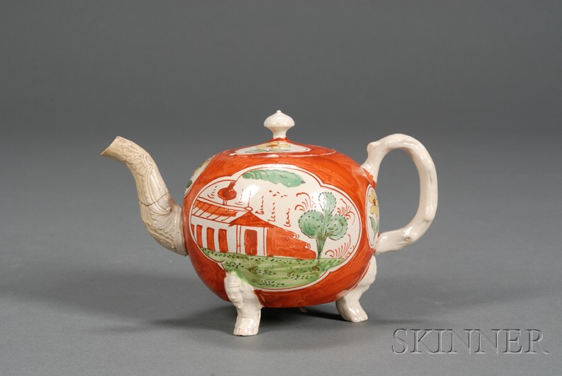 Appraisal: Staffordshire Enamel Decorated White Saltglazed Stoneware Teapot and Cover England