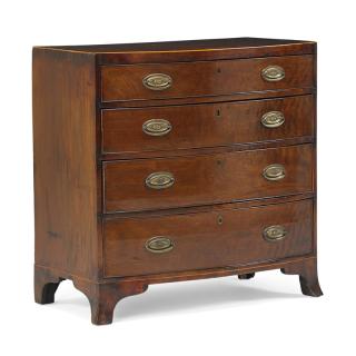 Appraisal: GEORGE III MAHOGANY BOWFRONT CHEST Four graduated drawers on bracket