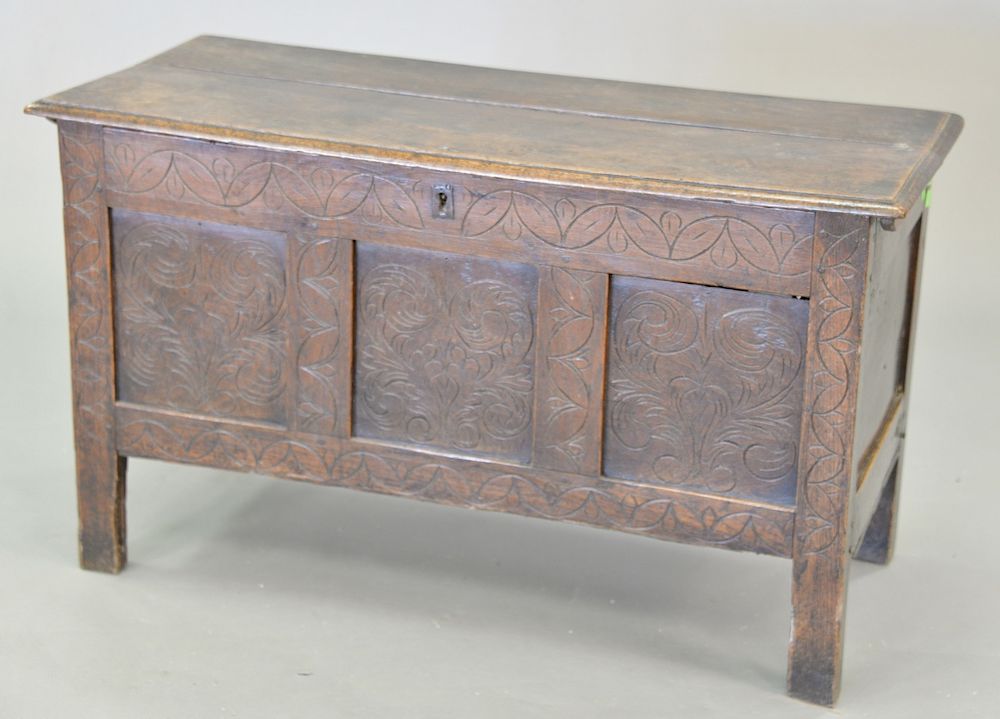 Appraisal: George III oak three panel lift top chest ht in