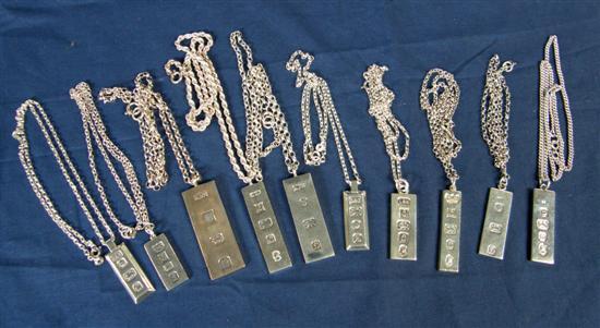 Appraisal: Ten modern silver ingot pendants various dates and marks on