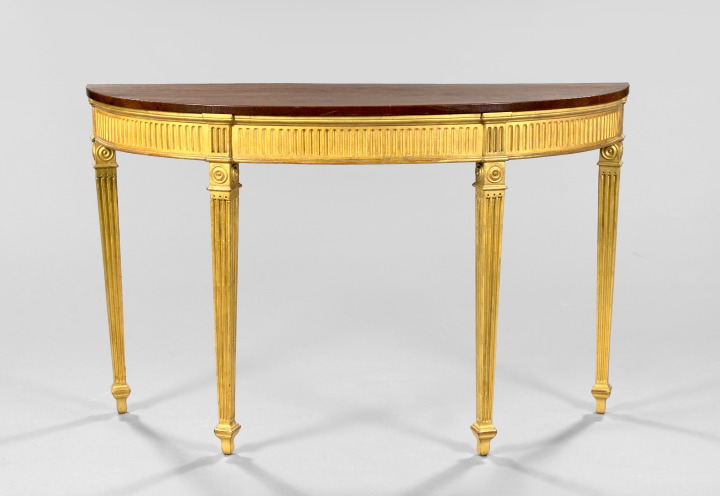 Appraisal: Louis XVI-Style Mahogany and Giltwood Demi-lune Table the mahogany top