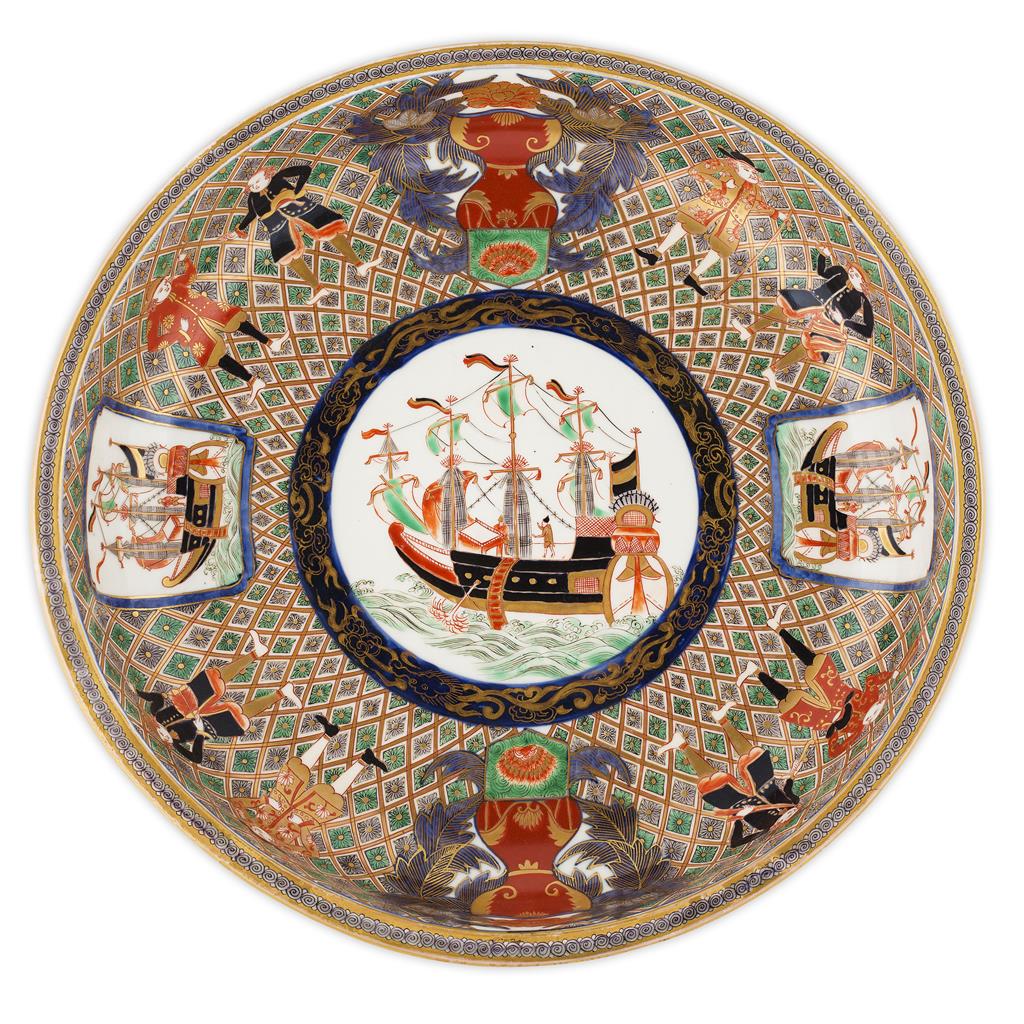 Appraisal: IMARI 'BLACK SHIP' BOWL TH CENTURY decorated in the typical