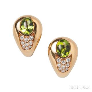 Appraisal: kt Gold Peridot and Diamond Earclips Mauboussin Paris each with