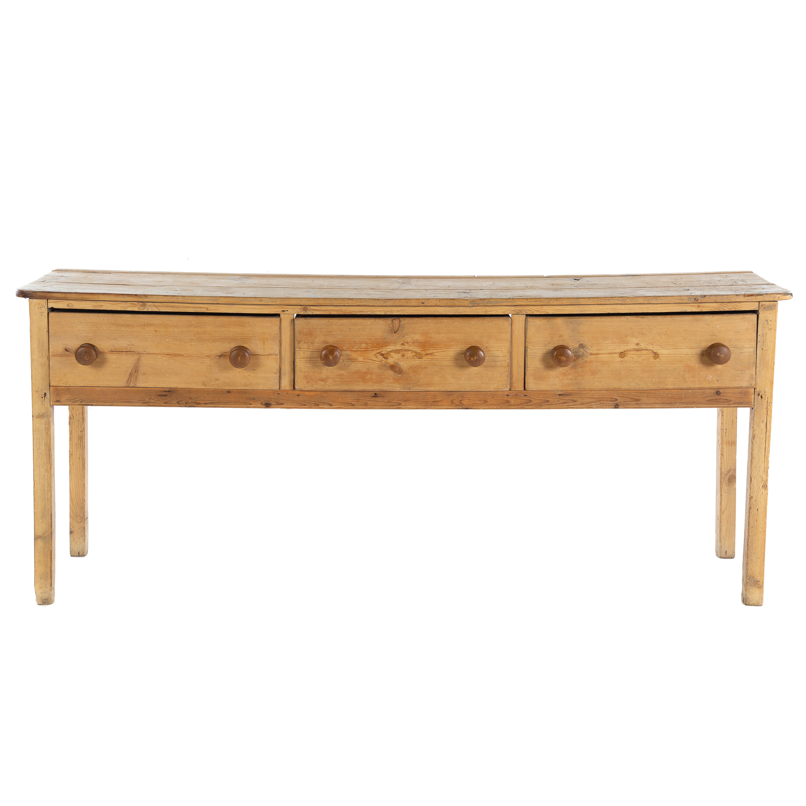 Appraisal: RUSTIC PINE COUNTRY THREE-DRAWER CONSOLE TABLE th century older pine