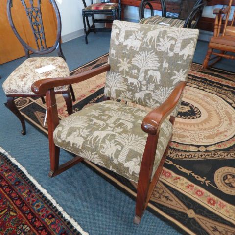 Appraisal: Mahogany Rocker Palmetto style fabric