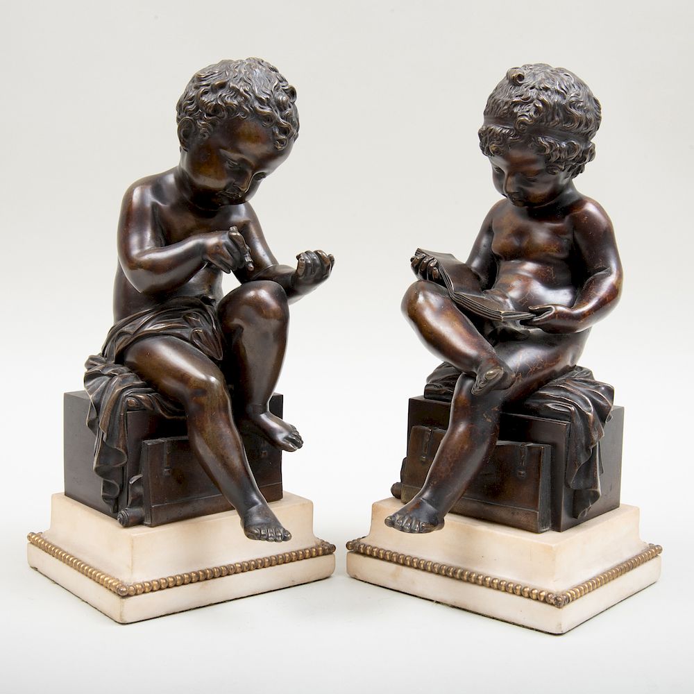 Appraisal: Pair of French Brown-Patinated Bronze Figures of Putti Pair of