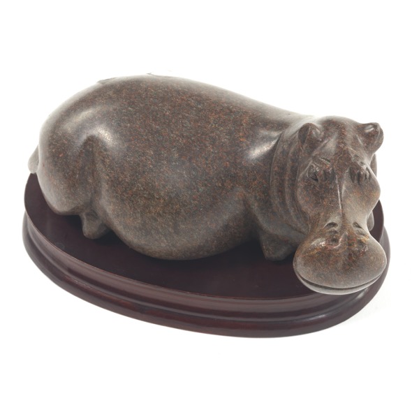 Appraisal: CARVED STONE HIPPOPOTAMUS SCULPTURE ON WOOD BASE x x Carved