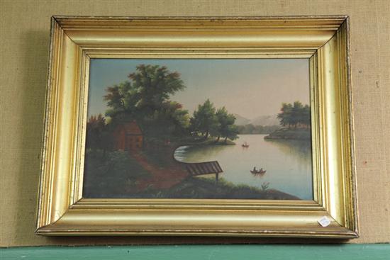 Appraisal: OIL ON CANVAS Unattributed Landscape depicting a cabin and dock