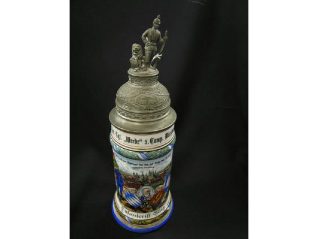 Appraisal: German Regimental Lithopane Porcelain Stein th Infantry - figural pewter