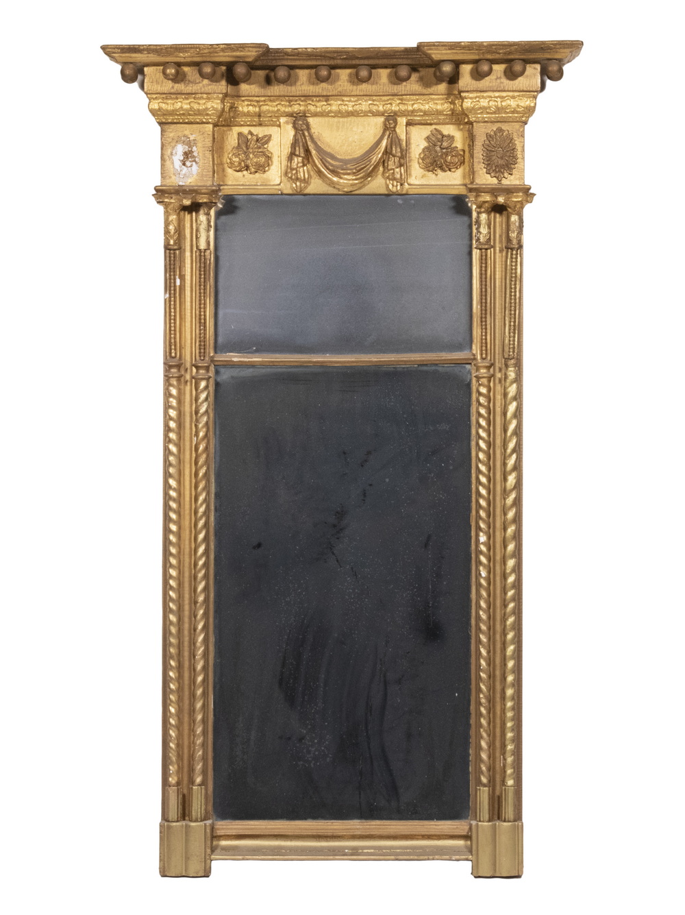 Appraisal: LARGE FEDERAL PERIOD MAHOGANY FRAMED GILT HALL MIRROR Neo-Classical Two