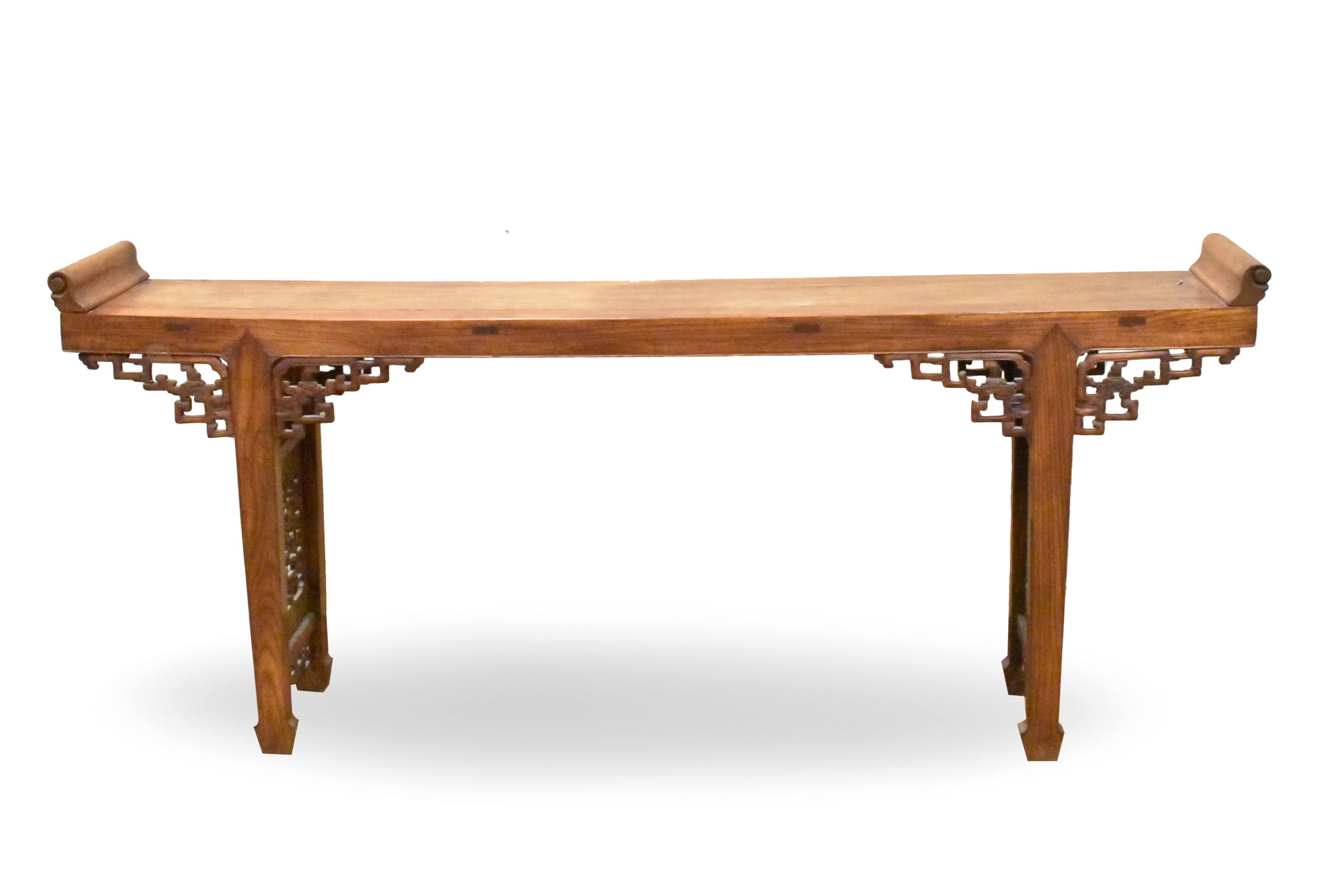 Appraisal: A Chinese hardwood altar table Long narrow surface scrolls upwards