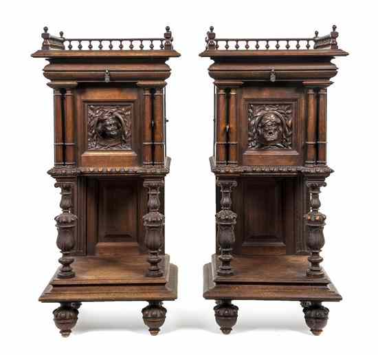 Appraisal: A Pair of Walnut Humidors on Stands each with a