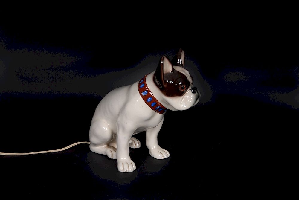 Appraisal: Porcelain Austrian Bulldog Lamp Electric Porcelain Bulldog Lamp Marked Austrian