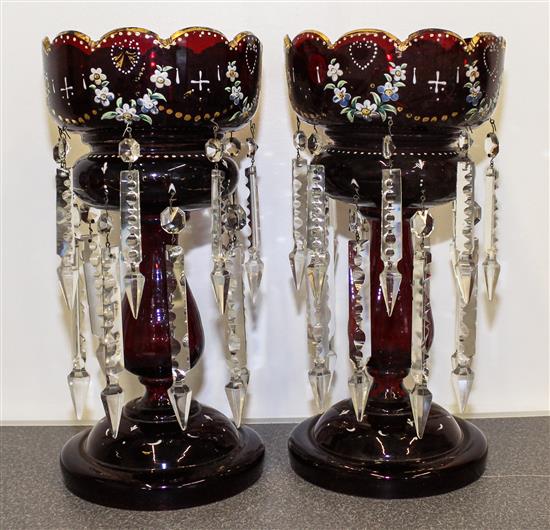 Appraisal: Sale Lot A Pair of Ruby Glass Mantle Lustres Height