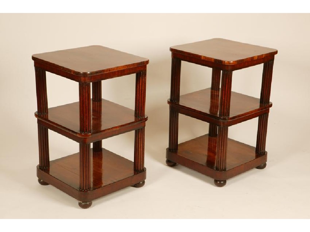 Appraisal: A PAIR OF RESTAURATION MAHOGANY ETAGERE each with three square