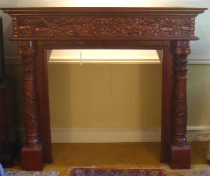 Appraisal: Carved mahogany Victorian style mantel surround h w Estimate -