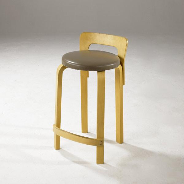 Appraisal: ALVAR AALTO ARTEK Birch plywood stool with gray leather seat