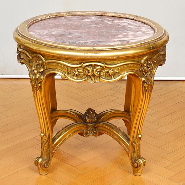 Appraisal: A GILT WOOD FRAMED SIDE TABLE WITH A MARBLE INSET