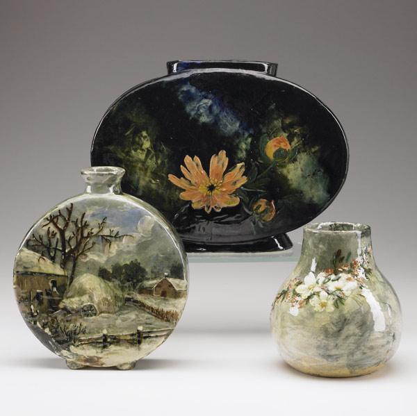 Appraisal: T J WHEATLEY Etc Three barbotine-decorated vases two by T