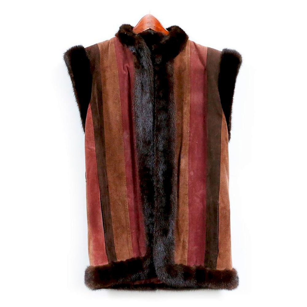 Appraisal: Jean-Louis Scherrer Leather Fur Vest Paris Overall length in no