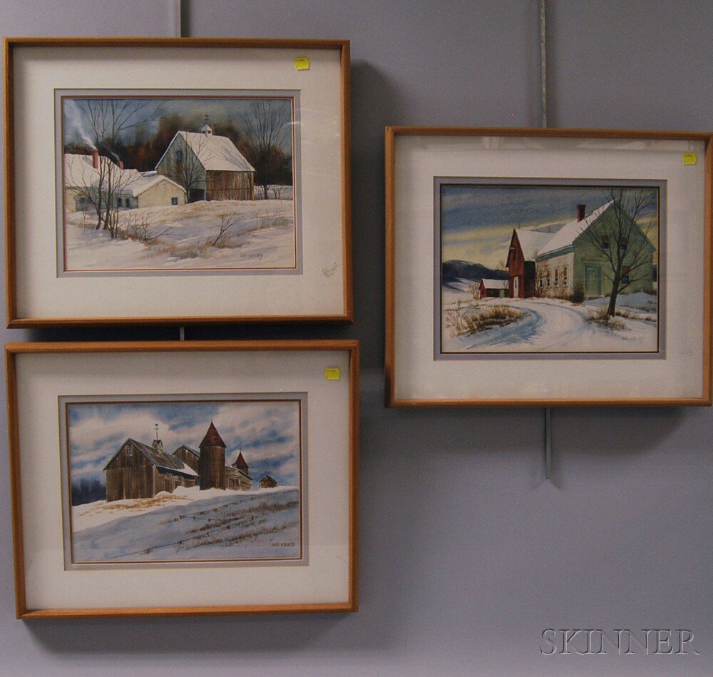 Appraisal: American School th st Century Three Winter Landscapes with Barns