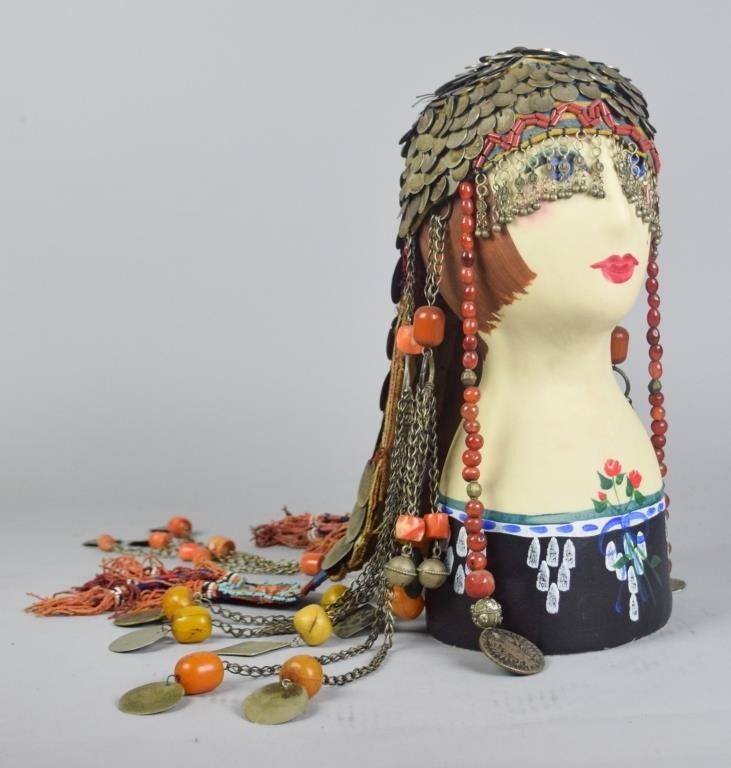 Appraisal: Bride's wedding headdress or money hat decorated with Ottoman coins