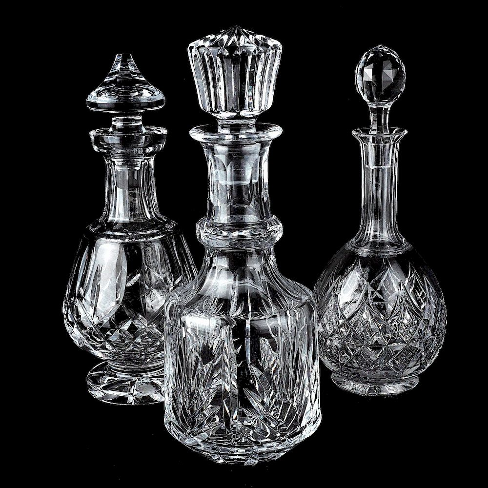 Appraisal: Three Crystal Decanters Grouping of Three Vintage Cut Crystal Decanters